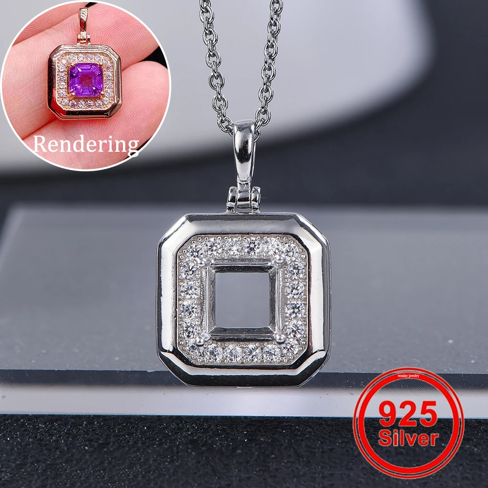 

6mm Square Simple Four-Prong Pendant Setting, S925 Sterling Silver Material, Ideal for Handmade DIY Jewelry