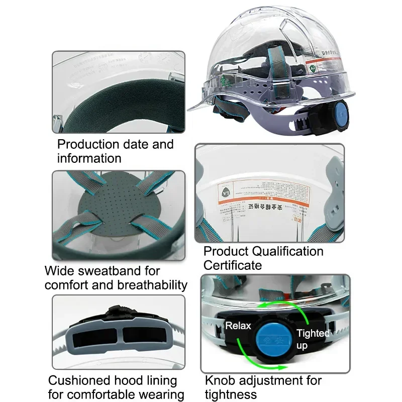 Casco de seguridad transparente para construcción, protector de cabeza para trabajo al aire libre, escalada, Steeplejack