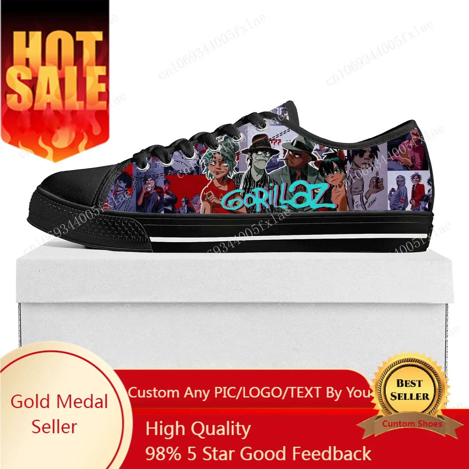 

Gorillaz Band Low Top Sneakers Mens Womens Teenager Canvas Customized Sneaker Casual Couple Shoes Custom Shoe Black