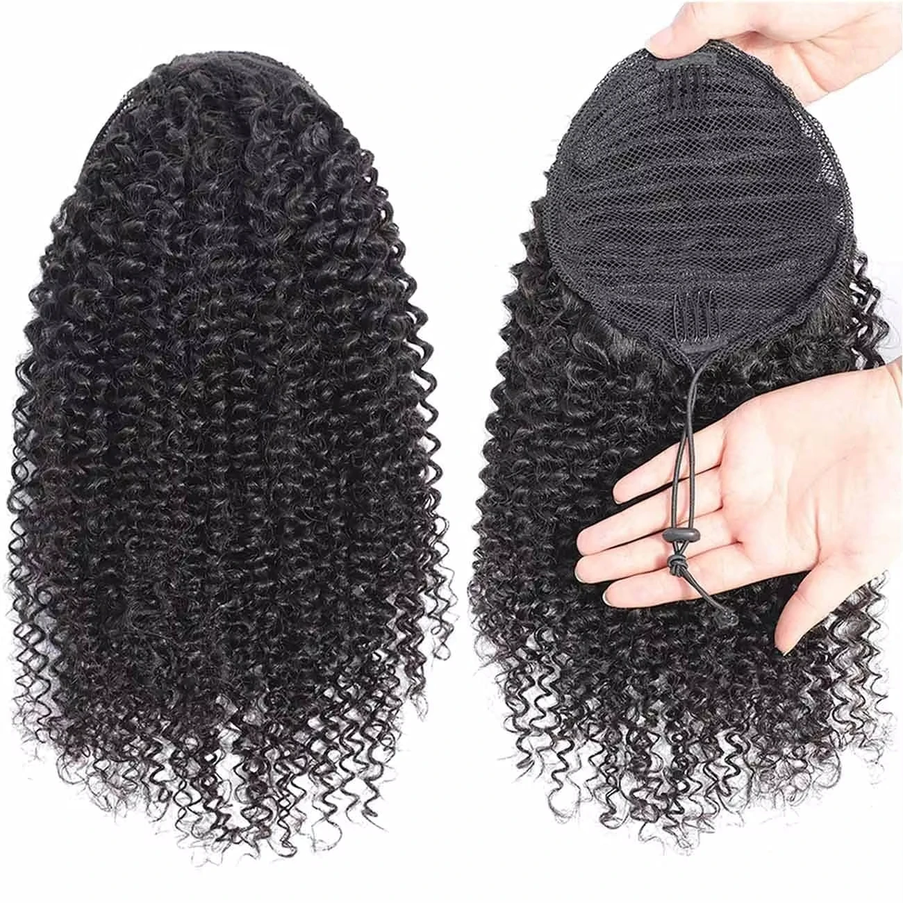 Afro Kinky Curly Drawstring Ponytail Human Hair Extensions Remy Mogolian Kinky Curly Hair Pieces Clip in Drawstring