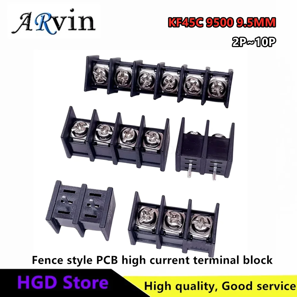 10pcs KF45C 9500 9.5MM Fence Style PCB High Current Terminal Block - No Backrest Connector Middle Pin for Electronics