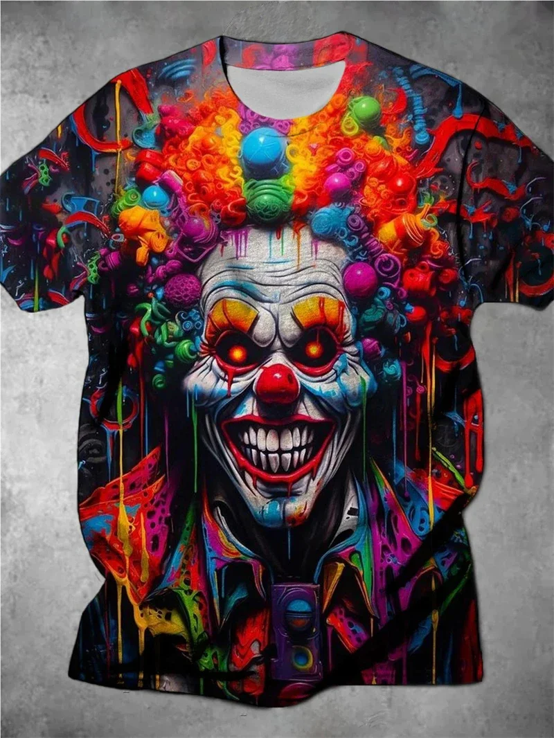 Herren-T-Shirt mit psychedelischem Horror-Clown-Aufdruck, lässig, Rundhalsausschnitt, kurze Ärmel, trippy grafische Oberteile