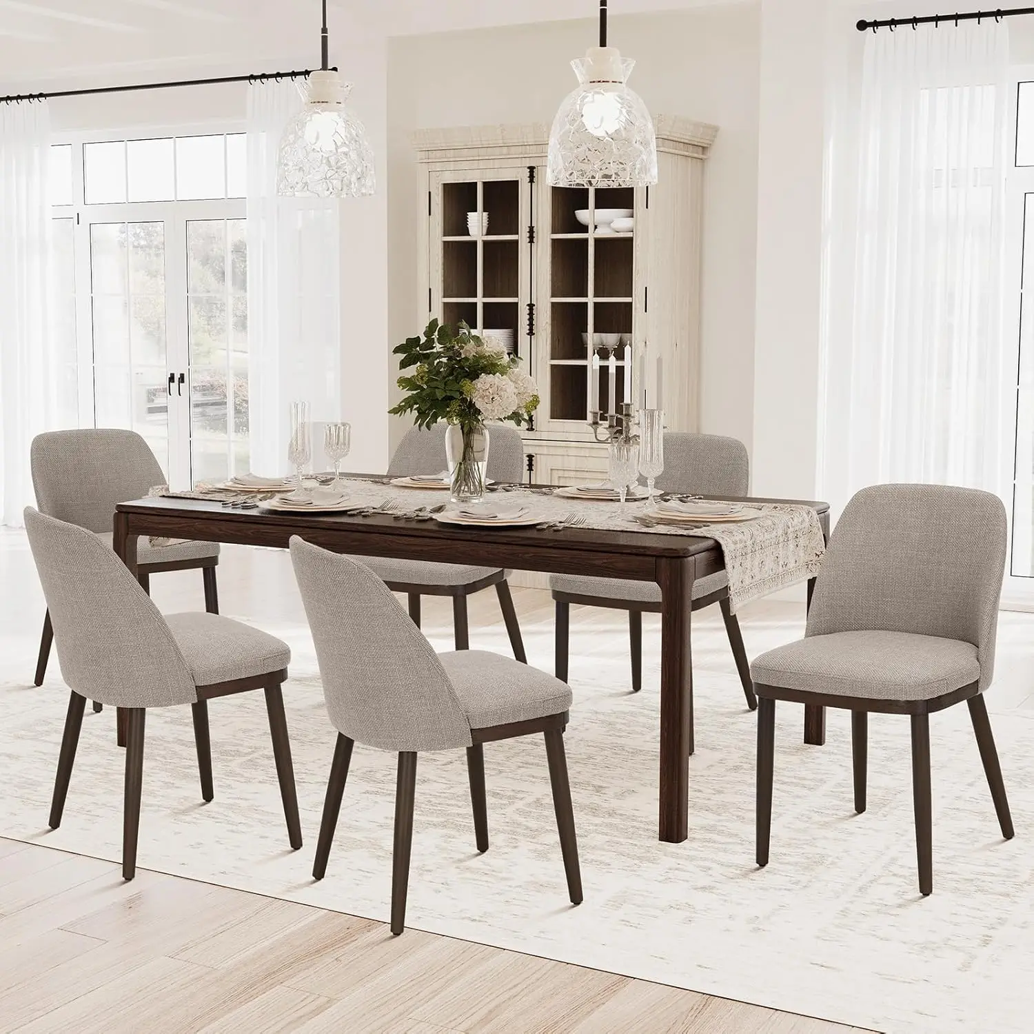 Colamy Upholstered Dining Chairs Set Of 6, Modern Kitchen Chairs With Back, Fabric Side Dining Room Chairs With Wood Legs For