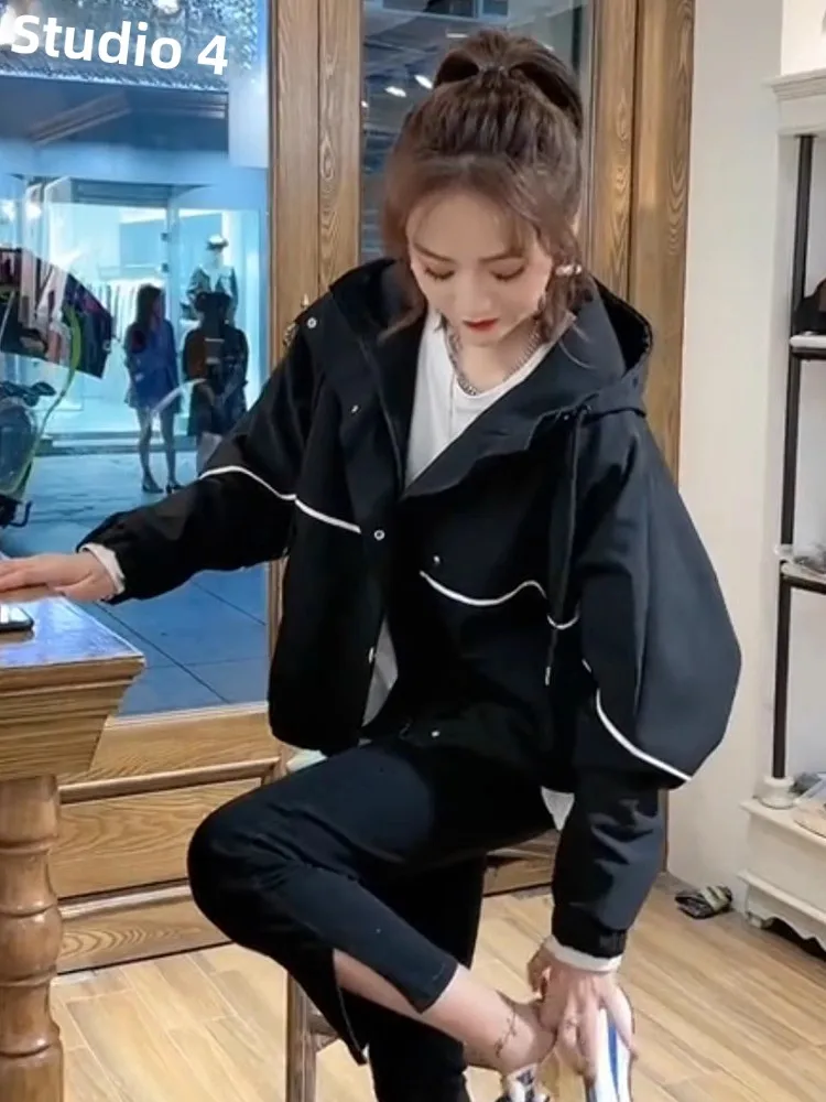 

Повседневная женская ветровка Spor Jaet, свободная рубашка, весна-осень, новый дизайн, повседневная одежда с капюшоном и застежкой-молнией