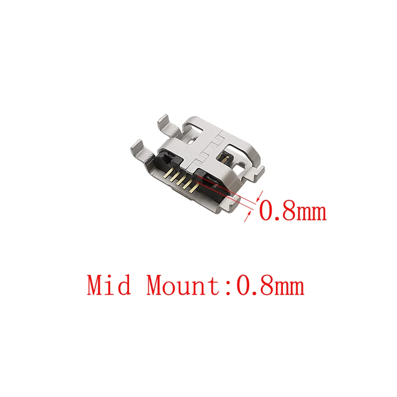 10Pcs Micro USB Female 5 Pin Connector Soldering Type DIY Repair Replacement Charging Port Micro USB Socket Jack Mid Mount 0.8mm