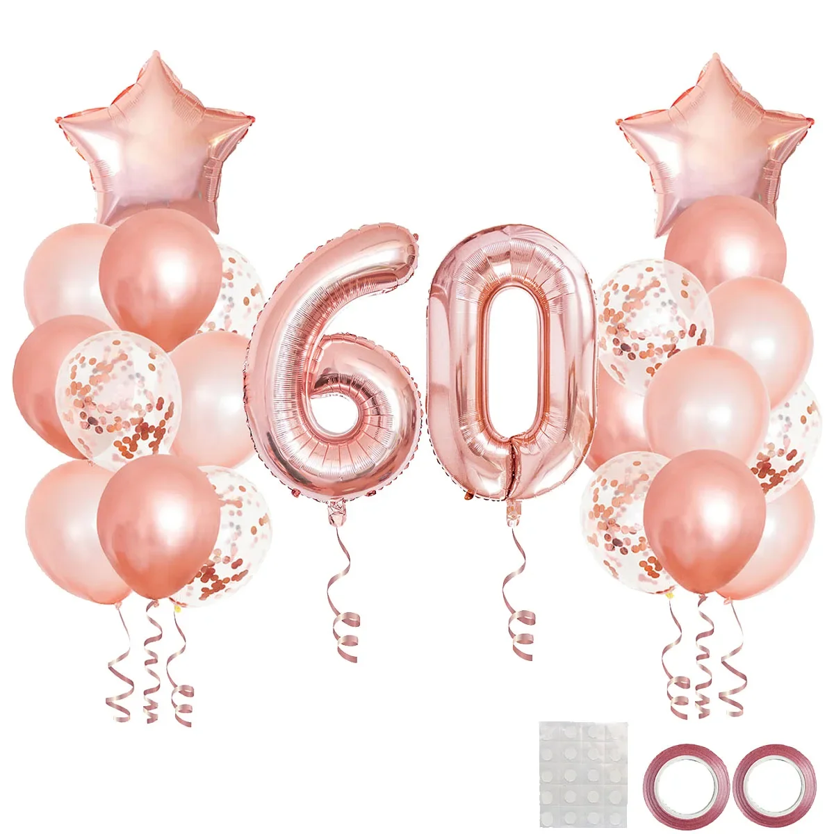 25pcs Rose Gold Mixed Balloons 60th Birthday Party Decorations, 60 Years Old Woman Birthday Decor Anniversary Balloon garland