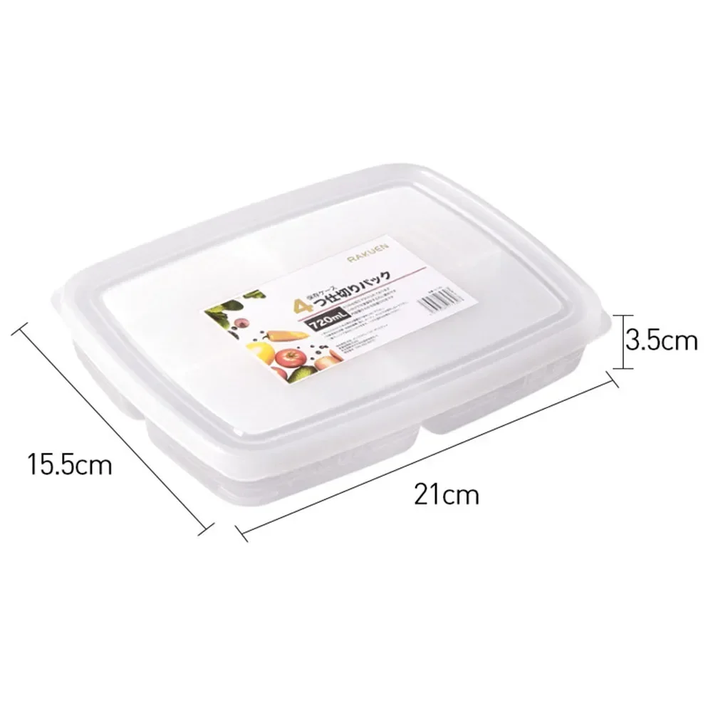 4 Grids Food Fruit Storage Container Leak-Proof Transparent Food Sealed Box Fresh-keeping Refrigerator Freezer Organizers