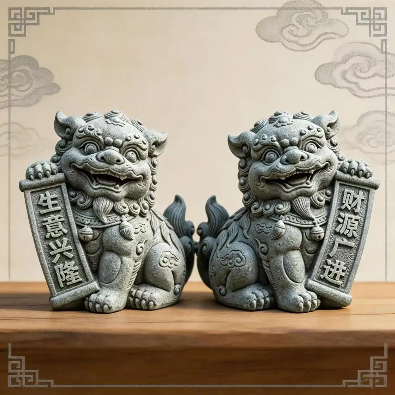 2 Pcs Resin Foo Dog Statue Chinese Feng Shui Guardian Lion Pair for Wealth Good Luck Home Office Tea Table Desk Decor