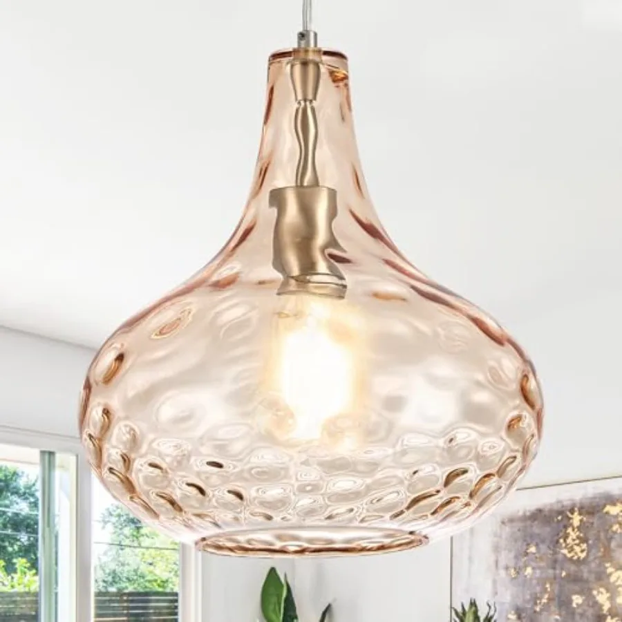 

11" Hammered Glass Pendant Light Finish Adjustable Hanging Cord Modern Farmhouse Ceiling Light for Kitchen Island Dining Room H