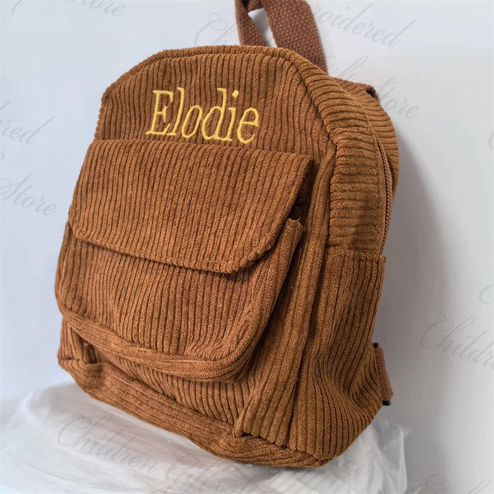 Women's Small Corduroy Backpack Personalized Name Mini Girl's Simple Outdoor Corduroy Backpack Custom Lady's Birthday Gift Bag