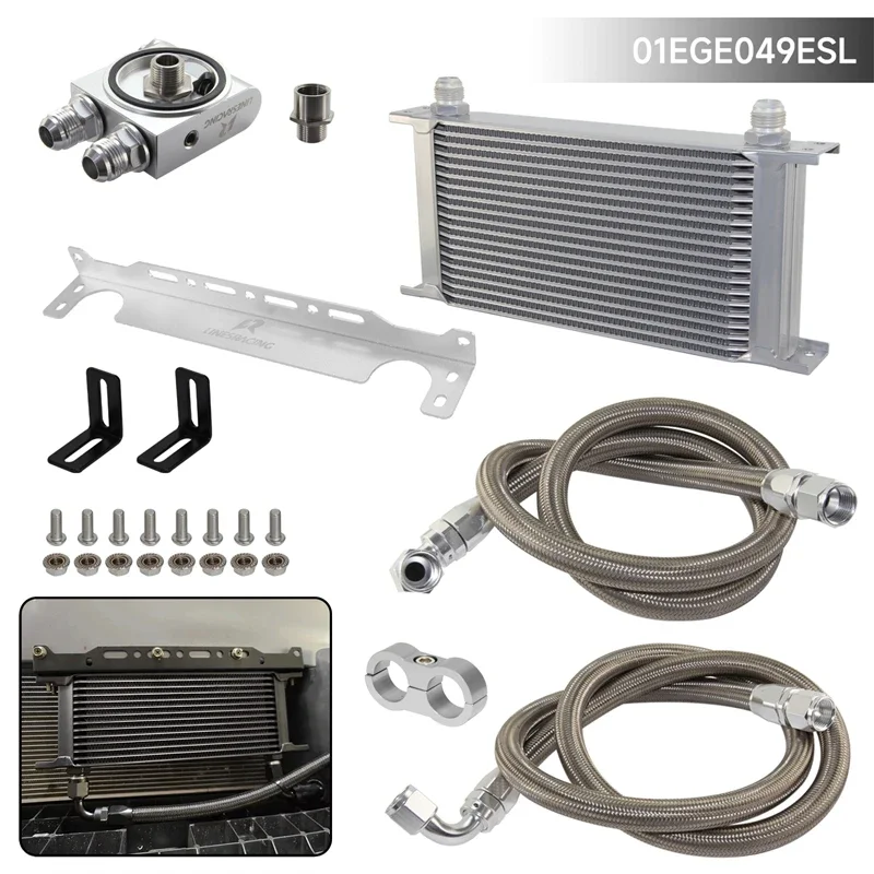 

AN10 Oil Cooler Kit Aluminum Universal 19/25 Row + 73±0.5° Thermostatic Mounting Brackets Kit 7/8"-14 UNF And 1/8" NPT Silver