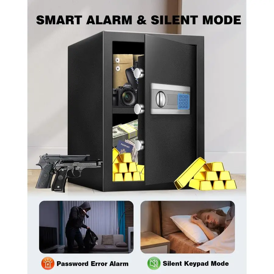ตู้เซฟดิจิตอลสำหรับบ้านพร้อมสัญญาณเตือนภัย ไฟ LED และแป้นพิมพ์แบบเงียบ ตู้เซฟขนาดใหญ่พร้อมชั้นวางปรับระดับได้สำหรับเอกสารและของมีค่า