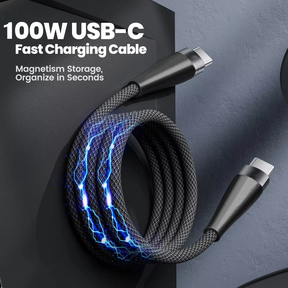 Magnetic PD100W Fast Charger Cable USB C Suction Anti Winding Wire Mobile Phone Wires Cable For Samsung Type C Data Charge Cable