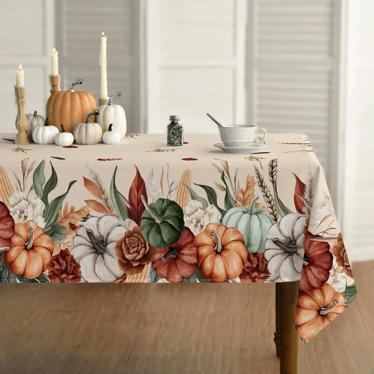 Rectangular Horaldaily Fall Tableclot, Flower Autumn Harvest Pumpkin Washable Seasonal Table Cove for Party Picnic Dinner Decor