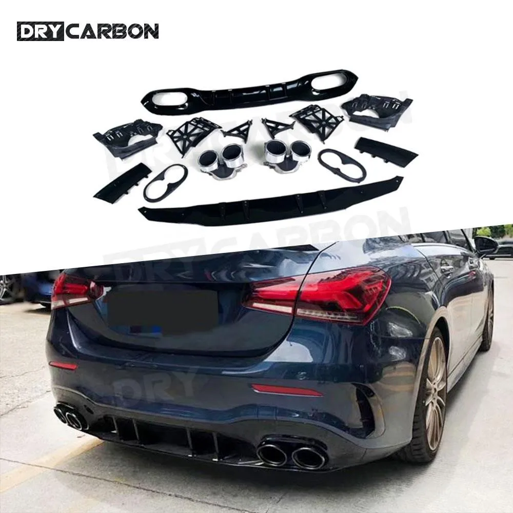 

Carbon Look Rear Diffuser for Benz A Class W177 A180 A200 A160 A250 A35 A45 AMG Sedan 2020+ Exhaust Tips with Brackets