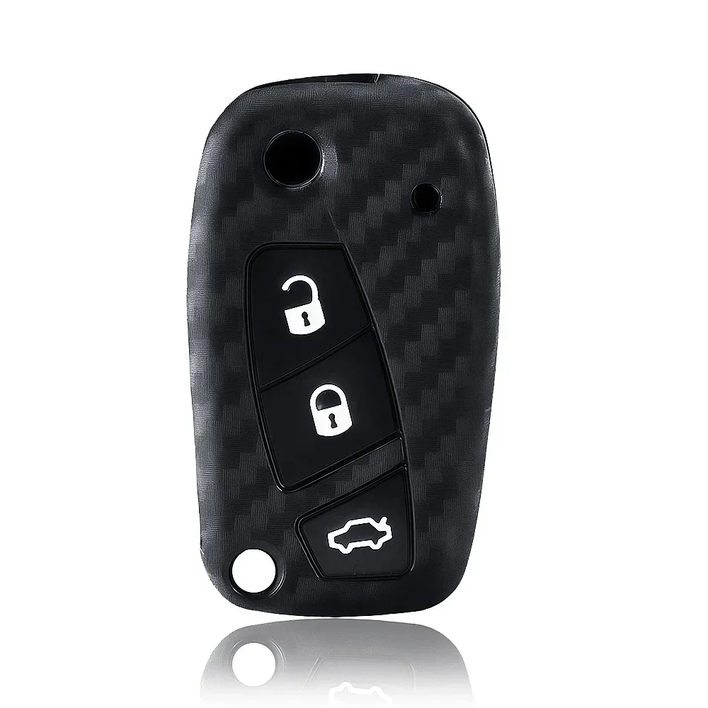 Carbon Fiber For Fiat Grande Punto Panda Dot Streetka Vehicles For Ford KA  Silicone Car Remote Key Cover Holder view 2