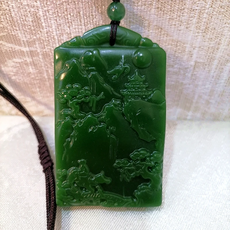 

Natural Green Hand Carved Landscape Jade Pendant Fashion Boutique Jewelry Men's and Women's Shepherd Boy Necklace Gift