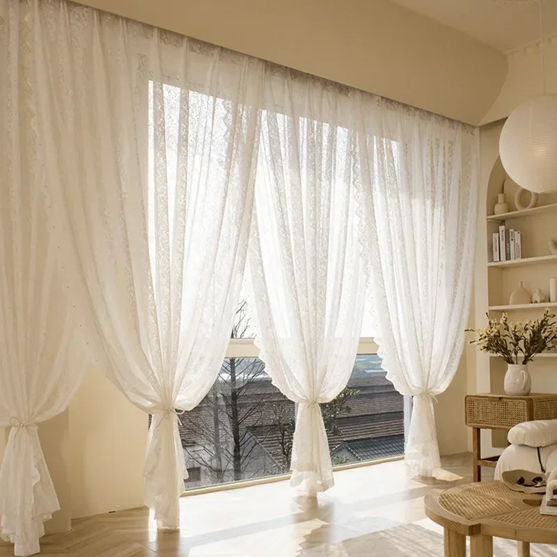 

Finished Study Translucent Opaque Window Screen Customize Curtains for Living Dining Room Bedroom New French Vintage Lace