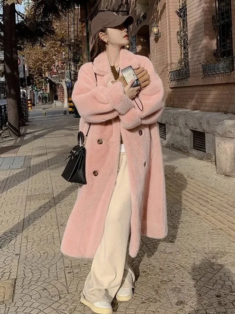 Long Warm Faux Rabbit Fur Fluffy Padding Jacket Fall Winter Chic Coats Chaqueta Casual Plush High Grade Luxury Outerwears Casaco