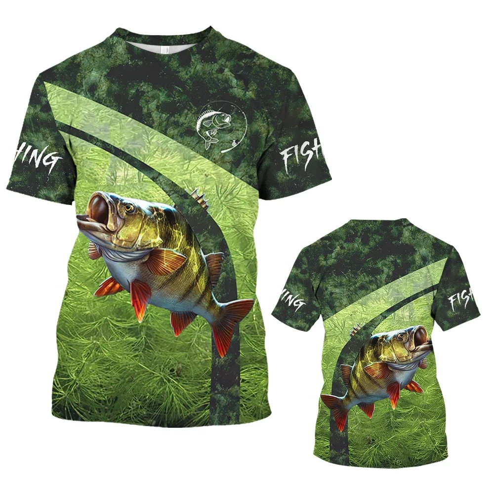 Fashion 3D Fish Print Men's T Shirt Casual O-neck Short Sleeve Tops Outdoor Go Fishing Clothing Summer Street Oversized T-shirts