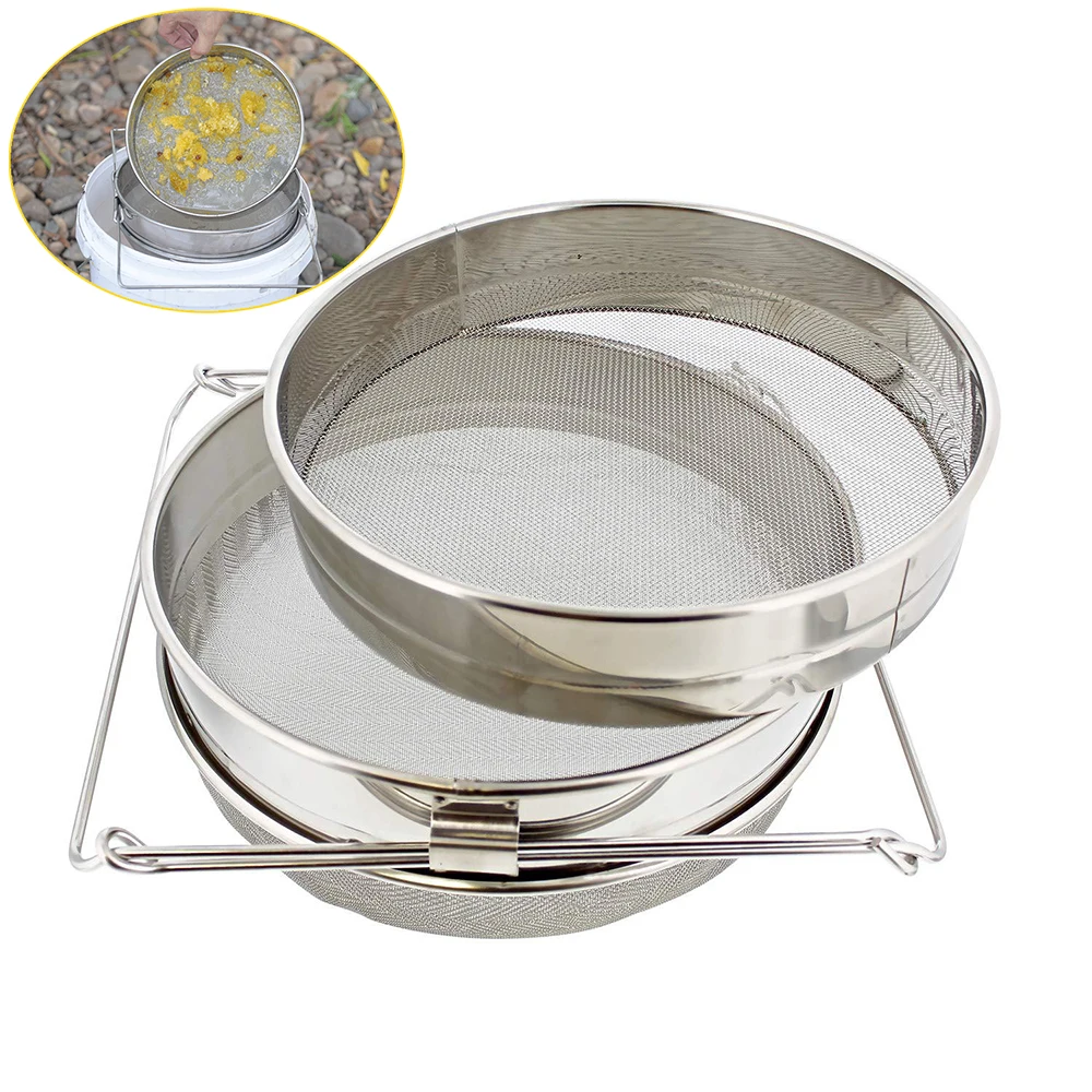 1PCS Double-layer Stainless Steel Filter Nylon Honey Strainer Sieve Honeycomb Food Soy Milk Adjustable Dense Net Beekeeping Tool