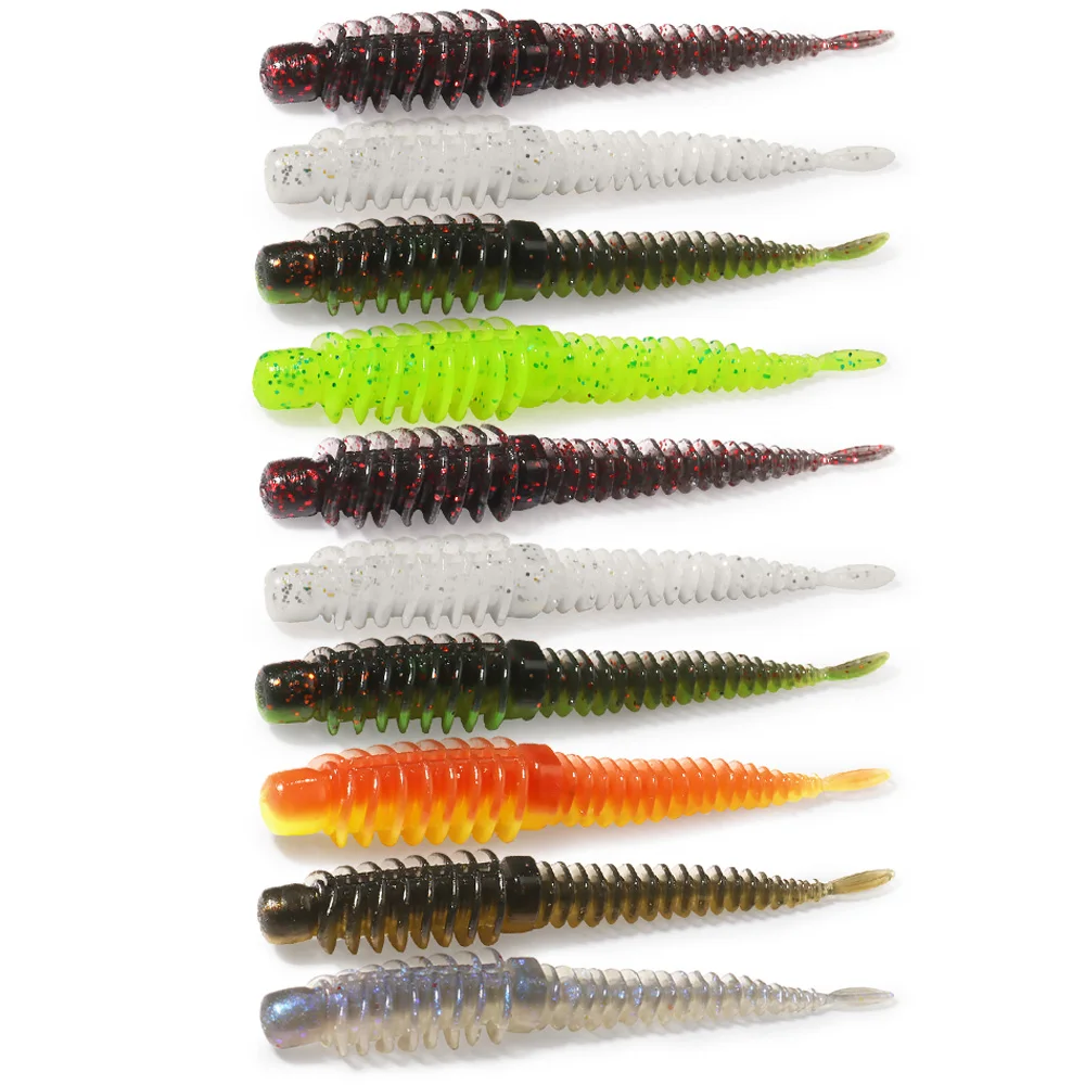 10 stücke Weiche Köder 6,5 cm 7,5 cm 8,5 cm Gewinde TPE Wurm Haken Karpfen Angeln Crankbait Pesca Swimbait getriebe Fisch Geschmack Silikon Köder