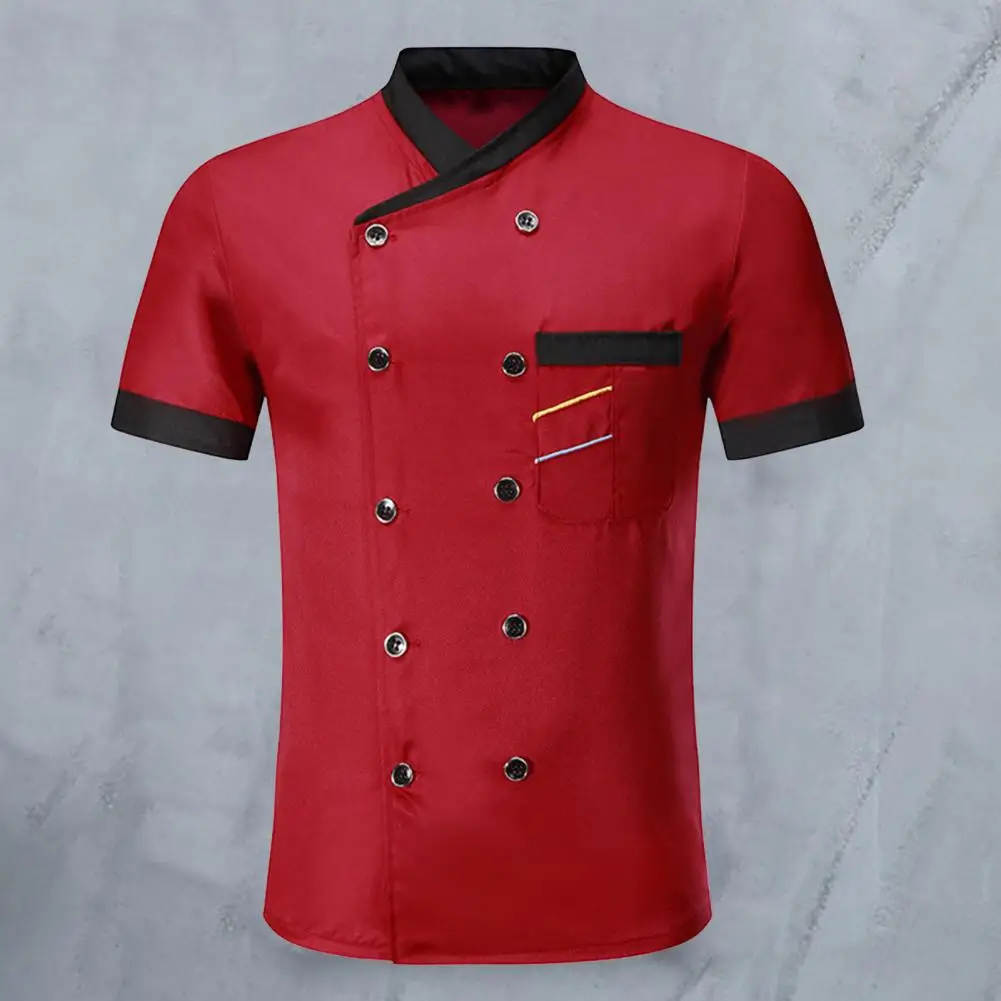 Chef Shirt Double-breasted Patch Pocket Stand Collar Buttons Cooking Restaurant Unisex Plus Size Chef Uniform Restaurant Garment