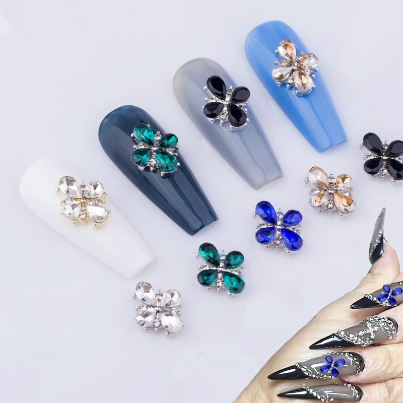 20Pcs 3D Cross Flowers Nail Charms  Crystal Charms for Nail Art Designs Metal Nail Art Rhinestones for Women Nail Ornaments