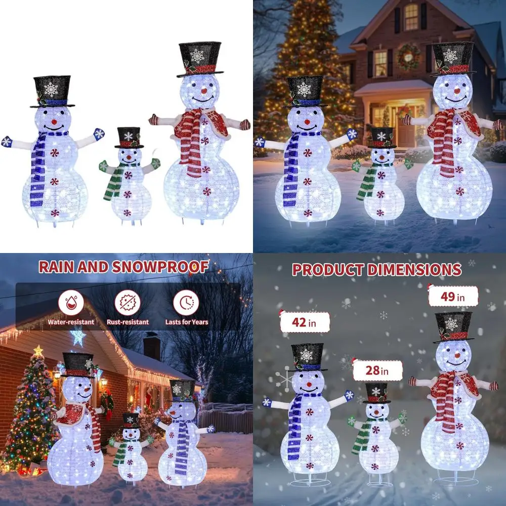 

Colorful Outdoor Snowman Family Set for Christmas Lawn, Garden, Porch, and Indoor Holiday Lighting