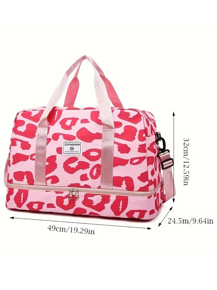 Spacious & Durable Women\'s Carry-On Travel Bag with Animal Print Nylon Large Capacity Sports Gym Bag  Weekend Overnight Bag