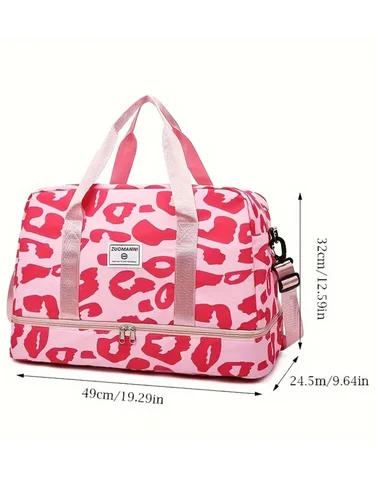 Imagen 2 del producto Bolsa de viaje de mano para mujer, espaciosa y duradera, con estampado animal, nailon, bolsa de gimnasio deportiva de gran capacidad, bolsa de noche para fin de semana