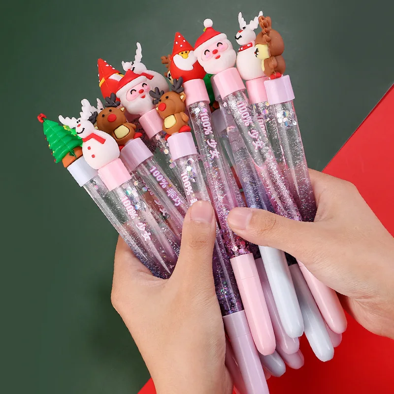 

Christmas 16/24pcs Creative Cute Cartoon Quicksand Neutral Pen Christmas Student Bonus Learning Stationery Christmas Gift