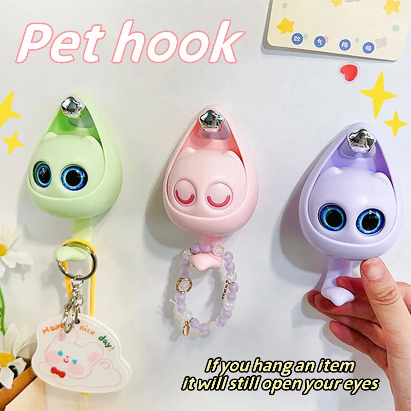 Cat Hanger Rack Cute Winking Hooks Strong Wall Self Adhesive Clothes Hat Scarf Key Hangers Hooks Creative Home Decoration Holder