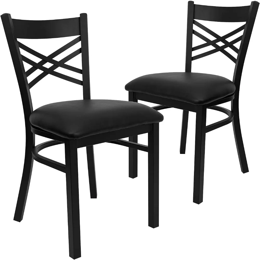 

2 Pack HERCULES Series Black ''X'' Back Metal Restaurant Chair - Black Vinyl Seat