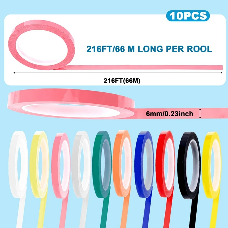 Nastro per Autoclave da 10 rotoli-nastro per sterilizzazione, nastro di identificazione per strumenti di lunghezza 0.24 pollici di larghezza 216.5 pollici 10 colori