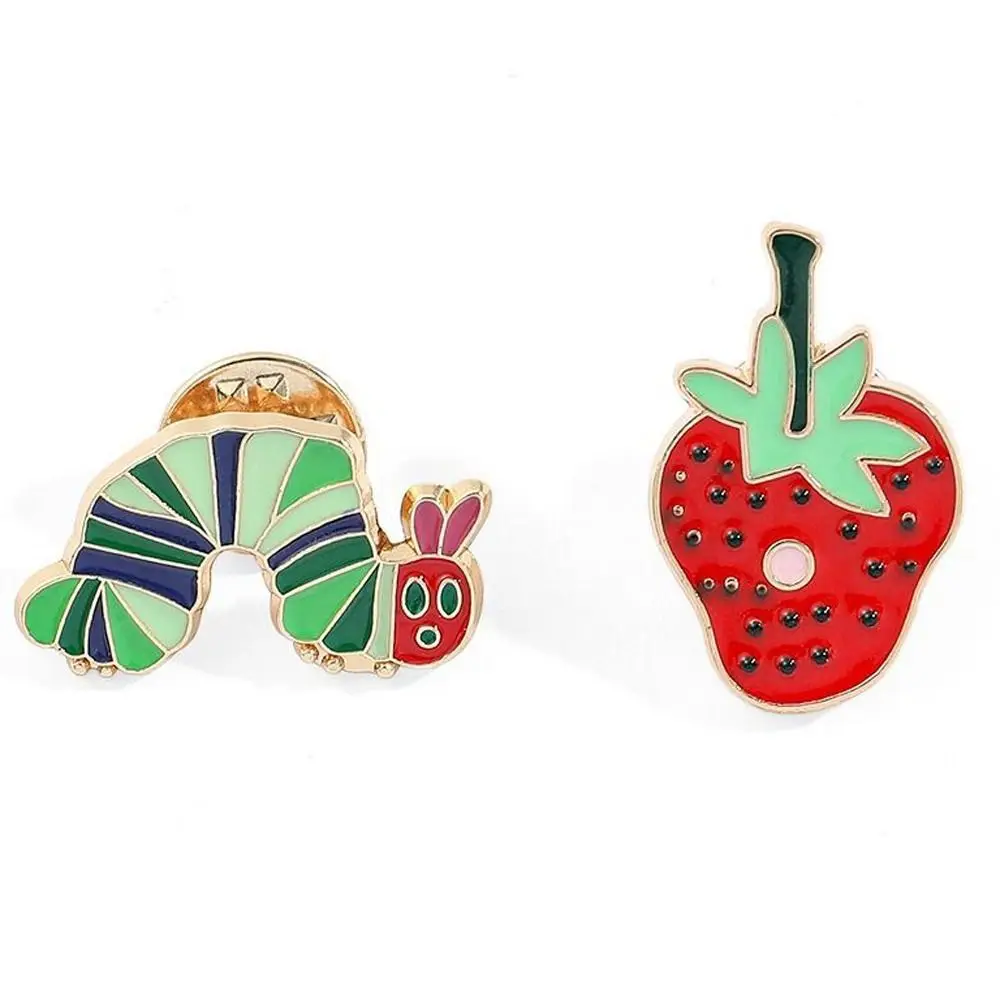 Hat Accessories Fruit Hungry Caterpillar Enamel Brooches Take a Bite Alloy Metal Badge Funny Personality Lapel Pins Collar