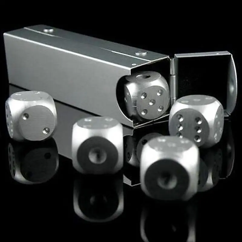 5pcs Aluminum Alloy Dices Set Whisky Dice Stones Ice Cubes Bucket Reusable Keep Wine Chilling Poker Party Dice Accessories