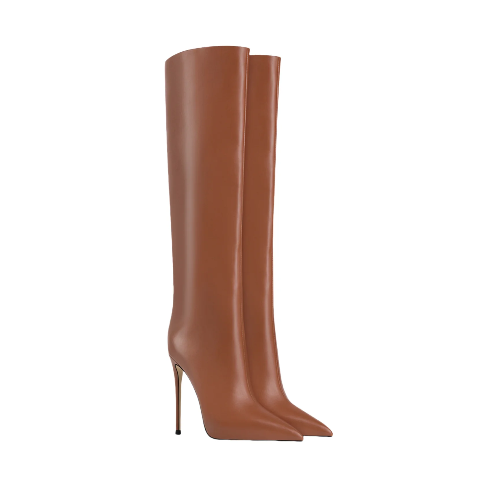 Arden Furtado Winter Brown Knee high boots Pointed toe Sexy Stilettos heels Side zipper Skinny boots Extra large size boots