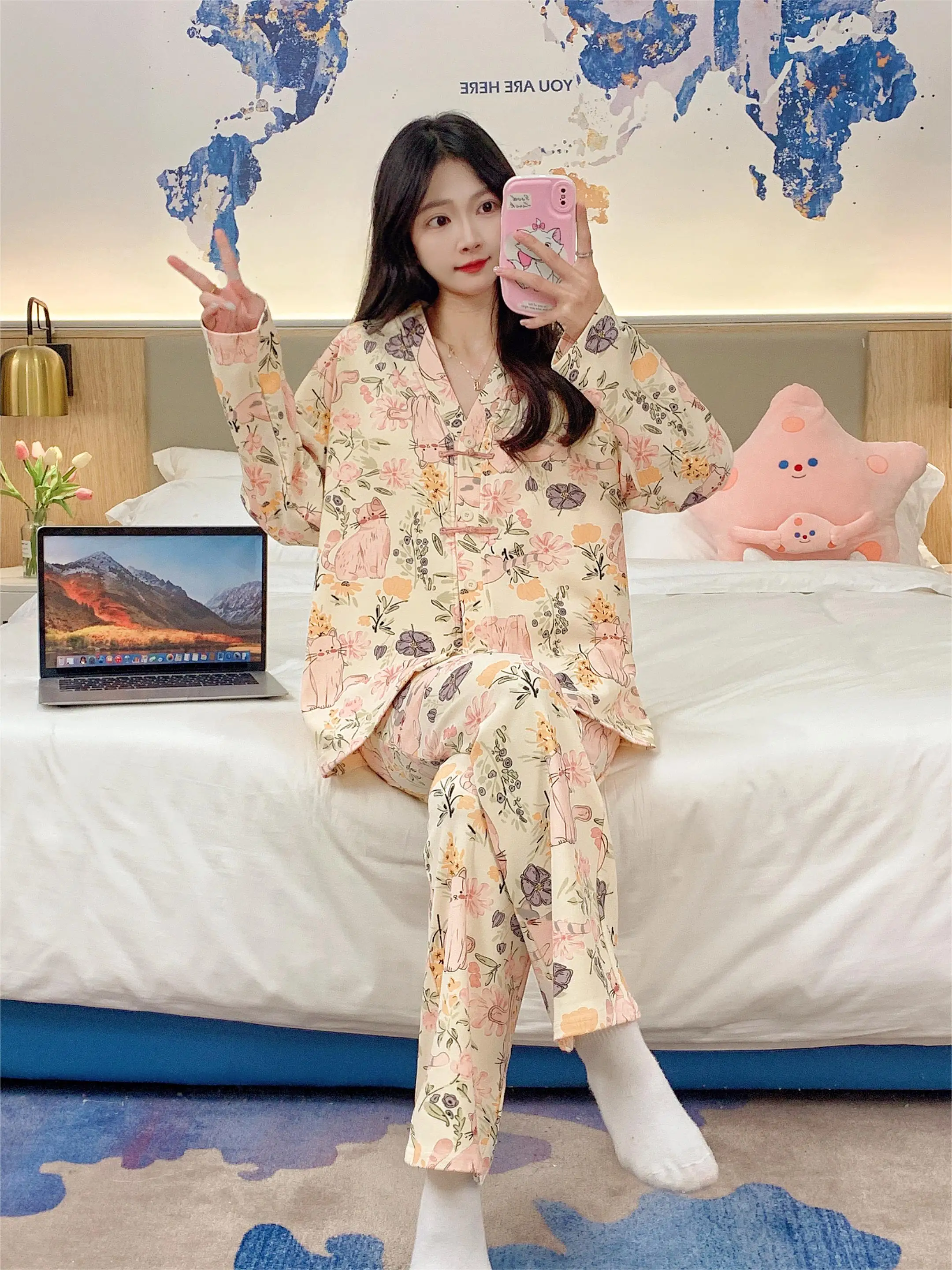 Pajamas Set Sleepwear Nightwear Lady Pyjamas Fashion Sexy Pajama Sleep Lounge Pajama Feminino Fofo Pyjamas Girls Pajamas Sets