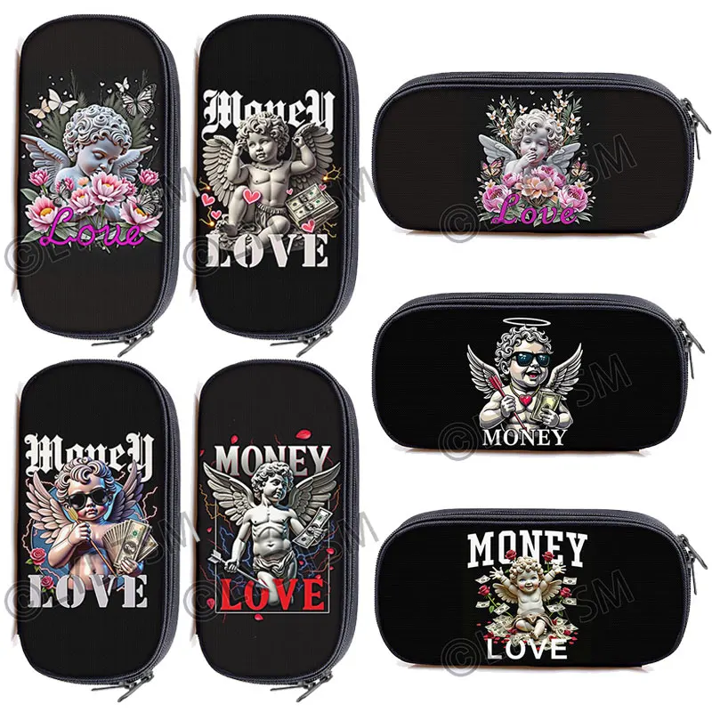 Estuche de cosméticos con diseño de dinero de Ángel de amor, caja de lápices de Ángel con alas, estuche para bolígrafos, soporte para brochas, estuche de maquillaje, estuche de cosméticos, suministros escolares