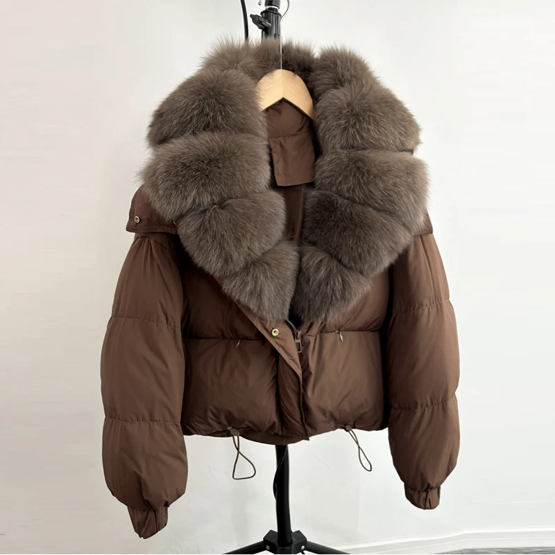 

Natural Fur Collar down Jacket Women's Short Thick Warm Fashionable Leather Coat Winter New Arrival European Style