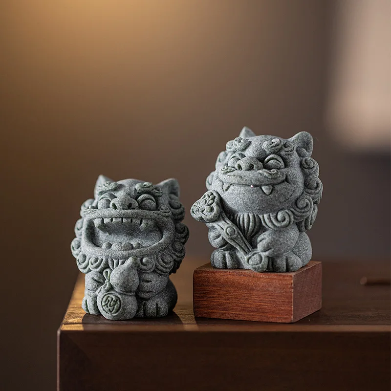 Stone Lion Desktop Decor Mascot Creative Fish Tank Landscape Chinese Style Zen Tea Pet Feng Shui Fortune Decoration