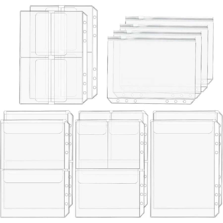 Carpeta transparente Premium con cremallera, 12 Uds., tamaño A5, 6 agujeros, insertos para carpetas, bolsas para archivar documentos para cuaderno de 6 anillas, bolsas de hojas sueltas