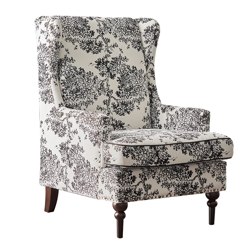 

American fabric high back chair flower chair living room solid wood simple tiger chair