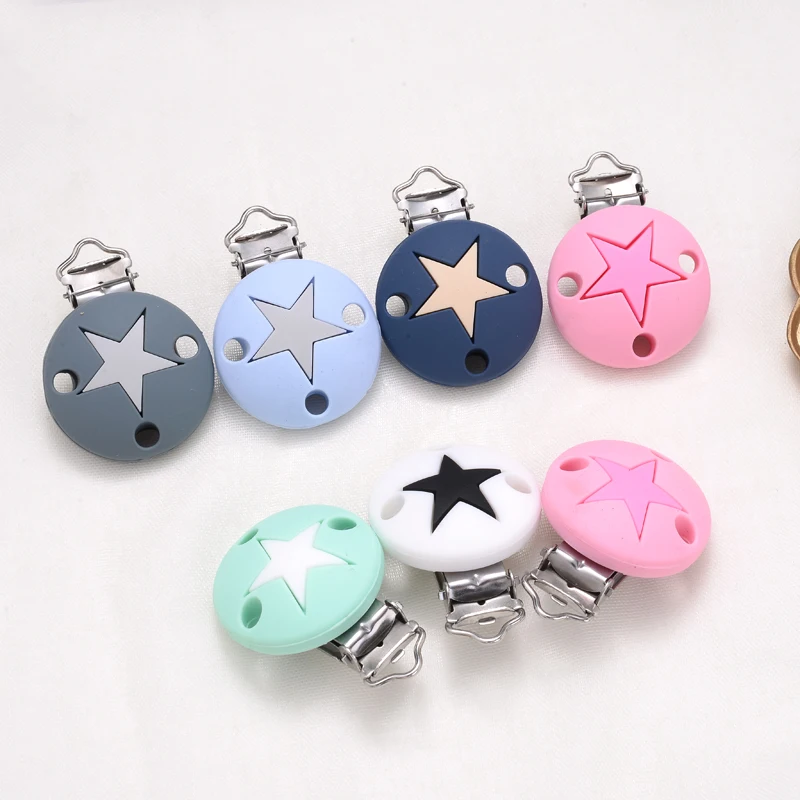 3Pcs Round Star Shaped Silicone Clips Baby Pacifier Clips Accessories for DIY Pacifier Chain Nursing Teething Chew Toys BPA Free