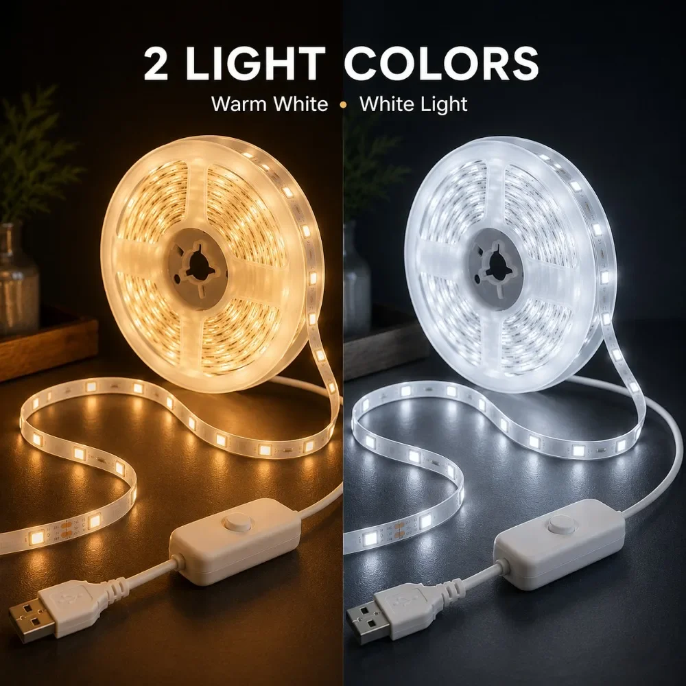 2835 SMD LED TV Backlight Strip USB Button Switch High Density Flexible Bendable Self-Adhesive For TV Monitor Gaming Room Decor