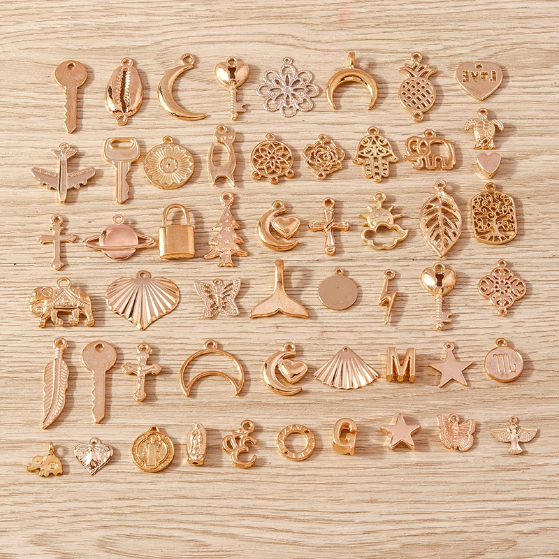 Tusember 10/20/30/50 Stück Legierungs-Anhänger in Tier-, Stern-, Blumen- und Kreuzform für Armbänder, Halsketten, DIY-Schmuckherstellung, goldfarbene Charms – Detail 2