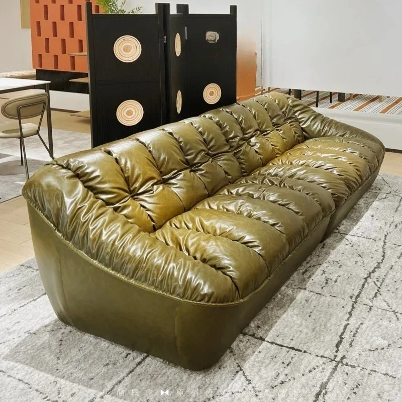 Retro lazy replica oil wax leather sofa small apartment homestay store living room sofa