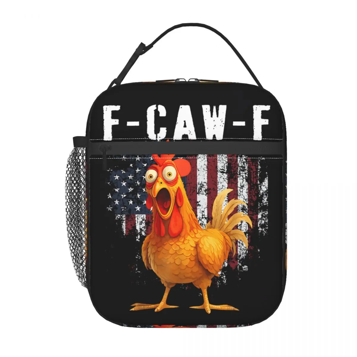 F-Caw-F قميص الدجاج FCAWF الدجاج خمر أمريكا العلم حقيبة الغداء السفر علب الاغذية للنساء الجمالية مصمم حمل أكياس الغذاء