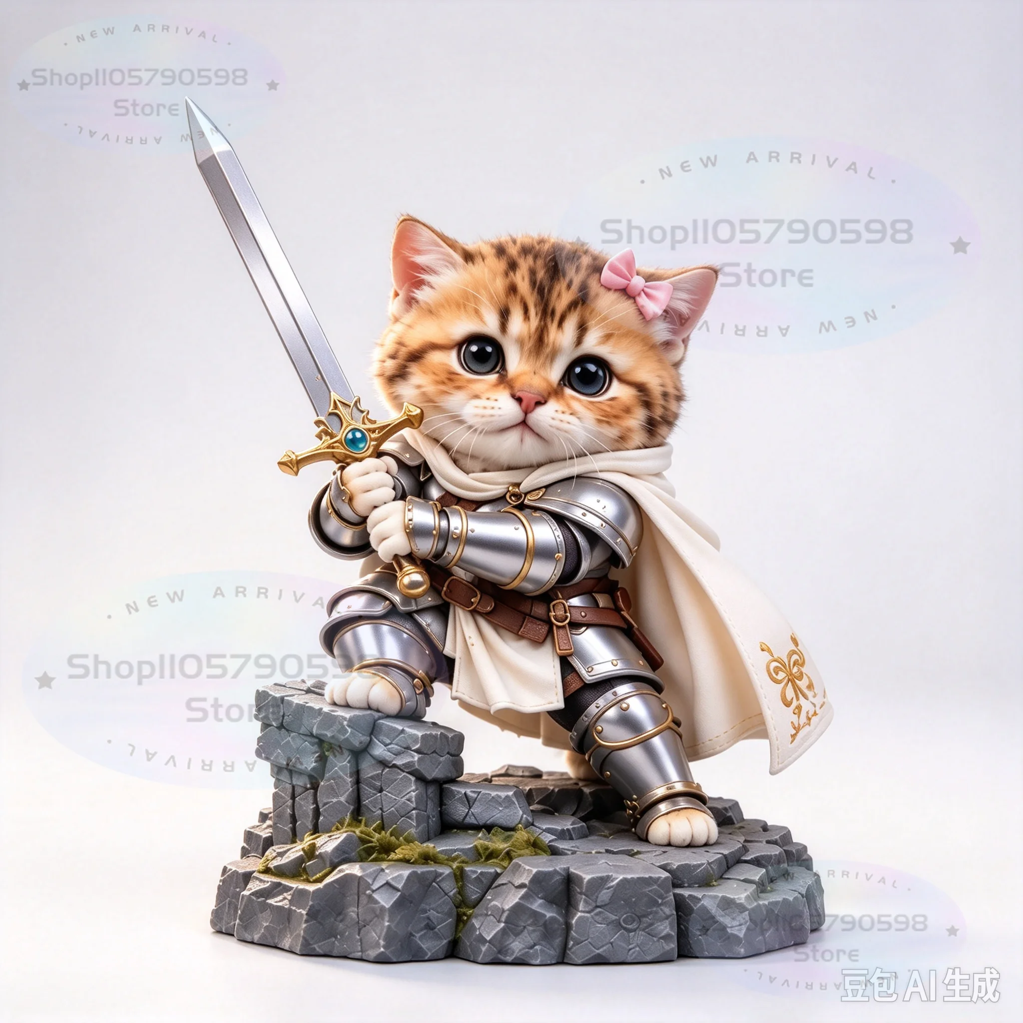 Fantasy Knight Kitten Figurine Cute Armored Cat Warrior Statue With Sword Tiny Hero Animal Figure Desktop Ornament Creative Gift